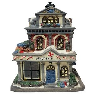 Christmas Village 7” Porcelain Candy Shop With Picture Window